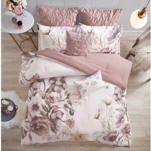 ⭐️Madison Park Floral Queen 8 Piece Comforter Set, Cotton Rich Bedding Set,Blush